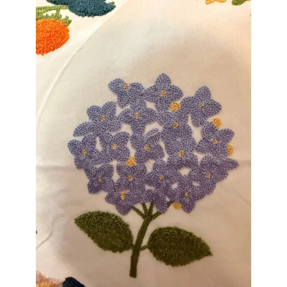 Two colorful flowers embroidered cushion pillows, inserts w/ insert protectors